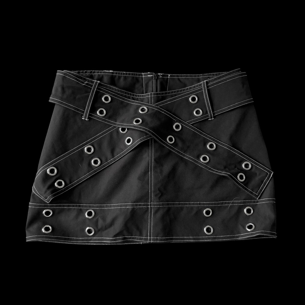 SHEIN Black Grommet Strap Mini Skirt Contrast Stitch Streetwear Size S